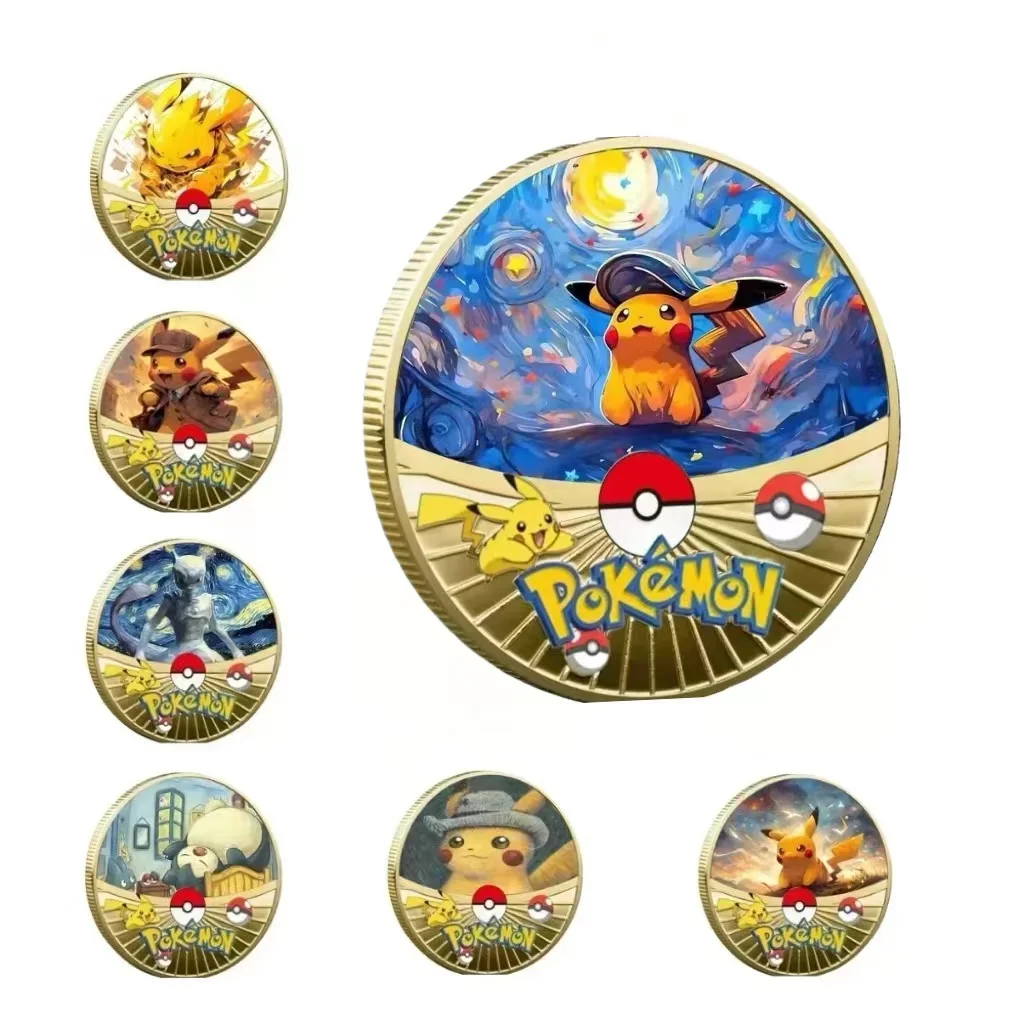 New Pokemon Gold Coin Metal Set Pikachu Charizard Commemorative Anime Baby  Starry Sky Oil Painting Coin Commemorative Medal