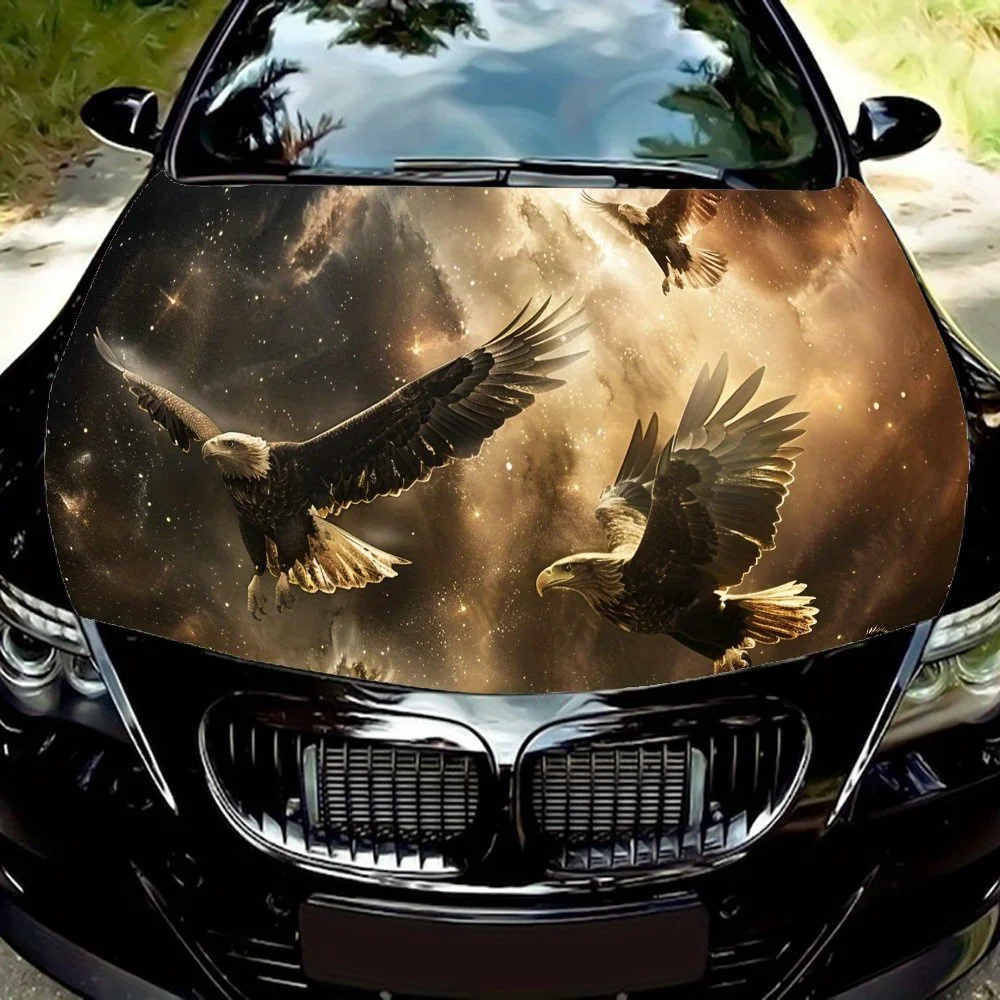 

Power Eagle Art Trendy Car Vinyl Wrap, PVC Waterproof Car Hood Sticker, Self-Adhesive Scratch-Resistant Stickers for Engine Cove