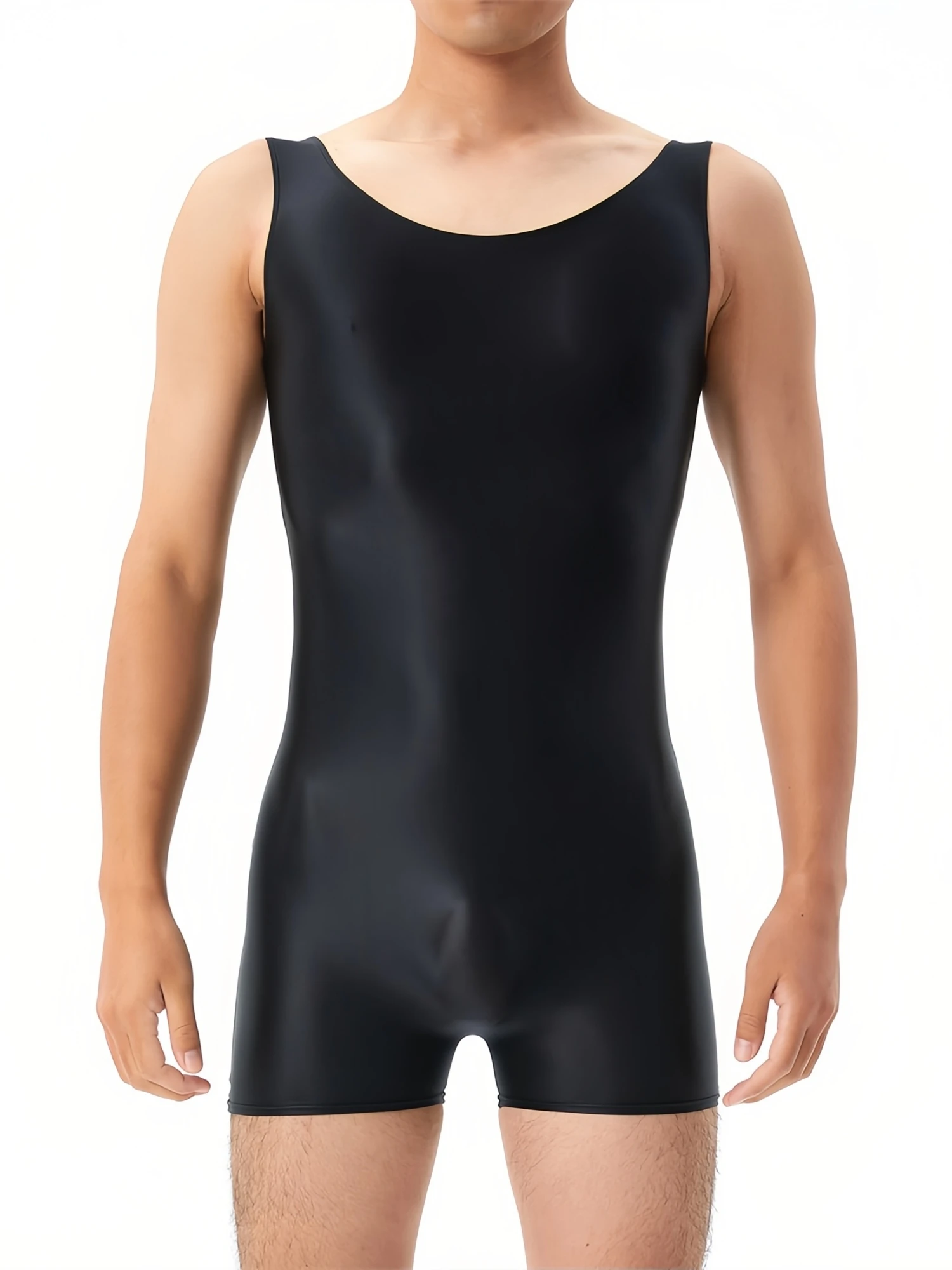 Sexy Bodysuit Männer Strumpfhosen ärmellose Dessous einteilige Overalls Öl glänzend glatt dehnbare Spiel anzüge einfarbige Nachtwäsche