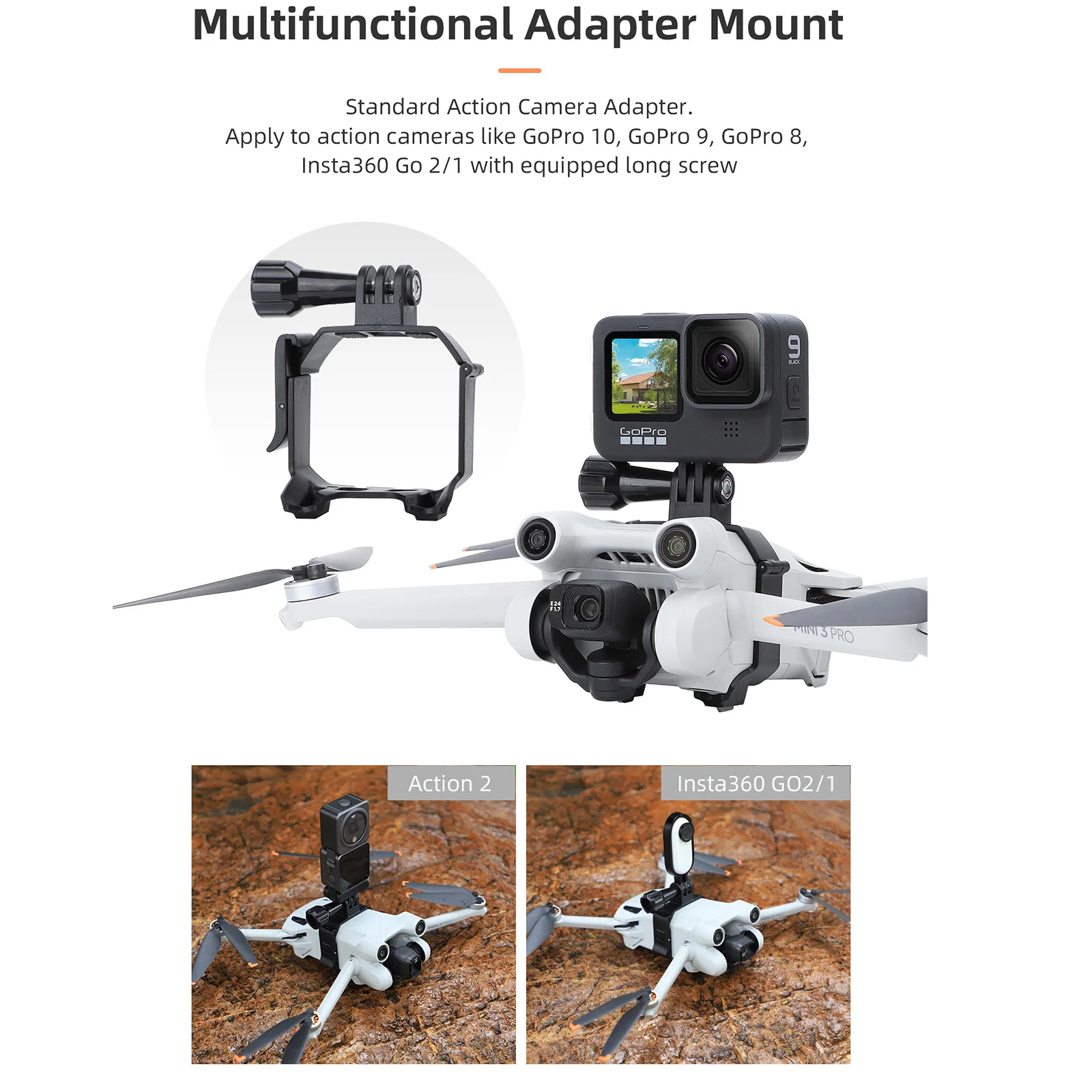 Extended Adapter Bracket Holder W1/4 Threaded Screw for DJI MINI 3 Pro Drone 360 Panorama Camera For GoPro 8 9 Accessories