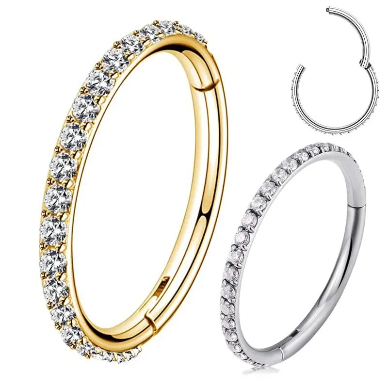 

G23 Titanium Hinged Segment Hoop CZ Stone Nose Ring Nipple Clicker Ear Cartilage Tragus Helix Lip Earring Piercing Body Jewelry