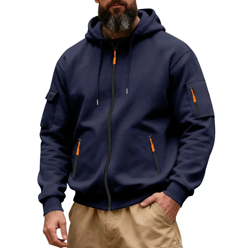 Hoodies Men Solid Coats Thick Warm Jackets Zipper Full Sleeve Y2k Streetwear Sport Jacket Autumn Winter Work Casual Drawstring