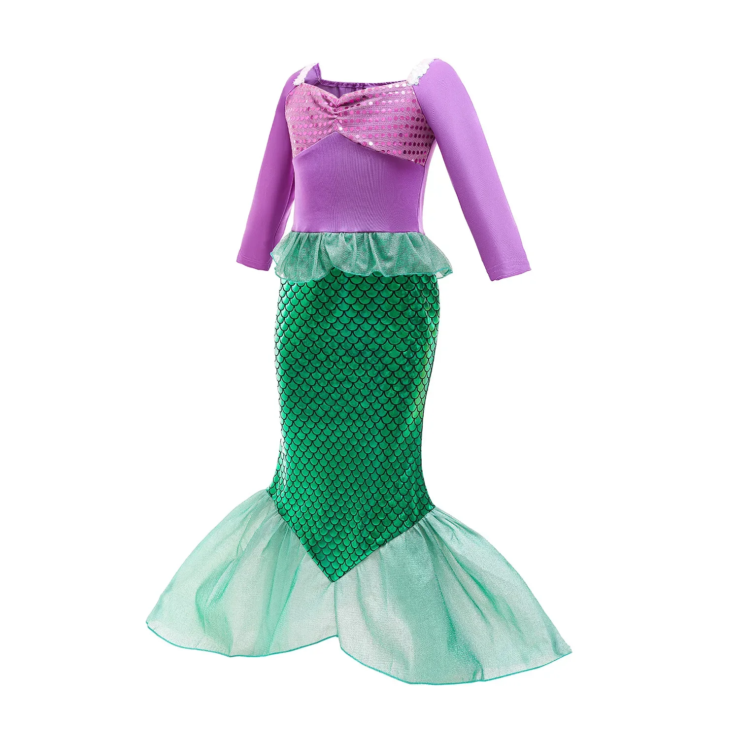 Ariel Girl's Mermaid Princess Dress, Vestido de Cosplay infantil, Vestido de aniversário infantil, Festa de Carnaval, Presentes, Novo, 2024