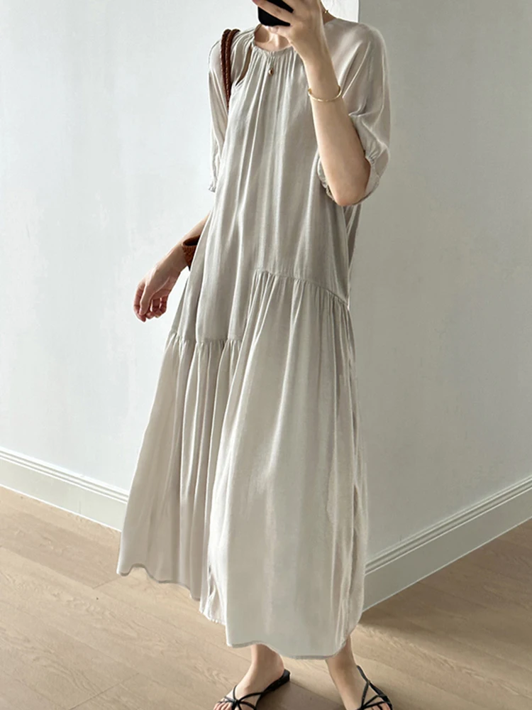 Casual rotondo Ne Hollow ort Sve Long Dr Donna Estate Nuovo allentato di grandi dimensioni drappeggiato Lazy Vaion Dr Gonna a trapezio