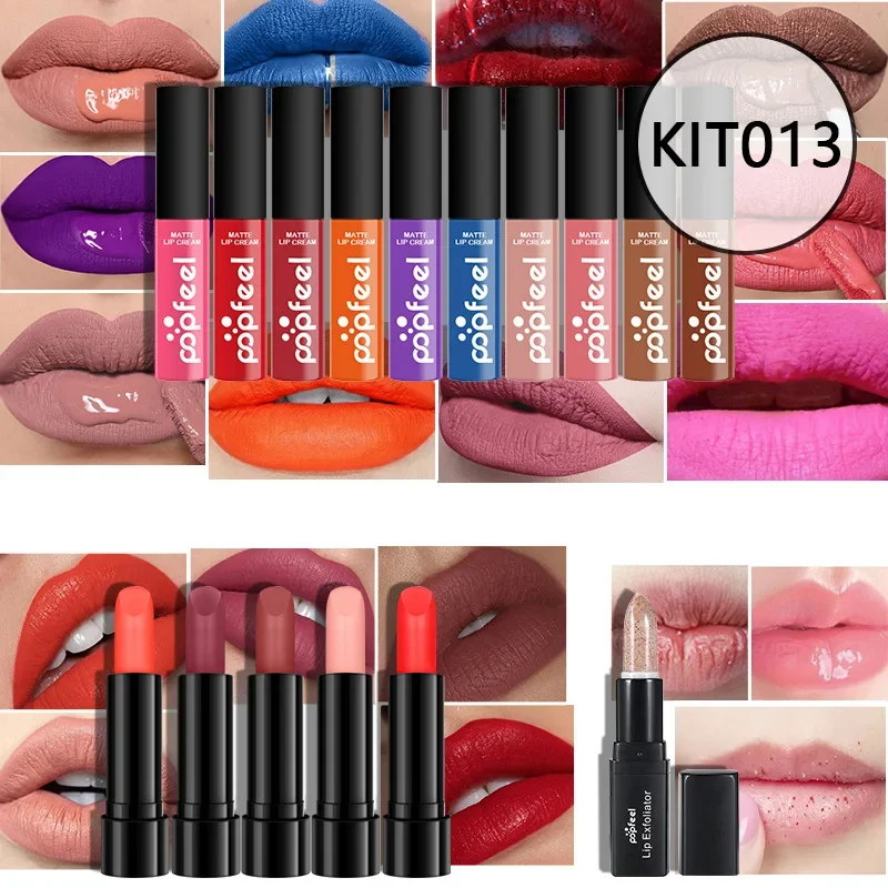 Meistverkauftes Popfeel Sexy Matte Lippenstift-Lipgloss-Set, Samt-Nude-Make-up, flüssiger Lippenstift, Lippentönung, weiches Lipgloss-Set, Kosmetik