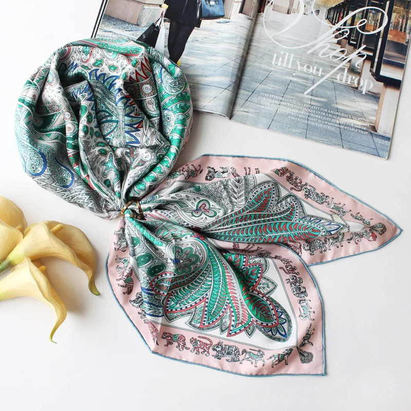 88×88cm 100% Mulberry Silk Twill Scarf For Women Luxury Brand Square Size Smooth Soft Travel Shawls And Wraps In Spring Autumn