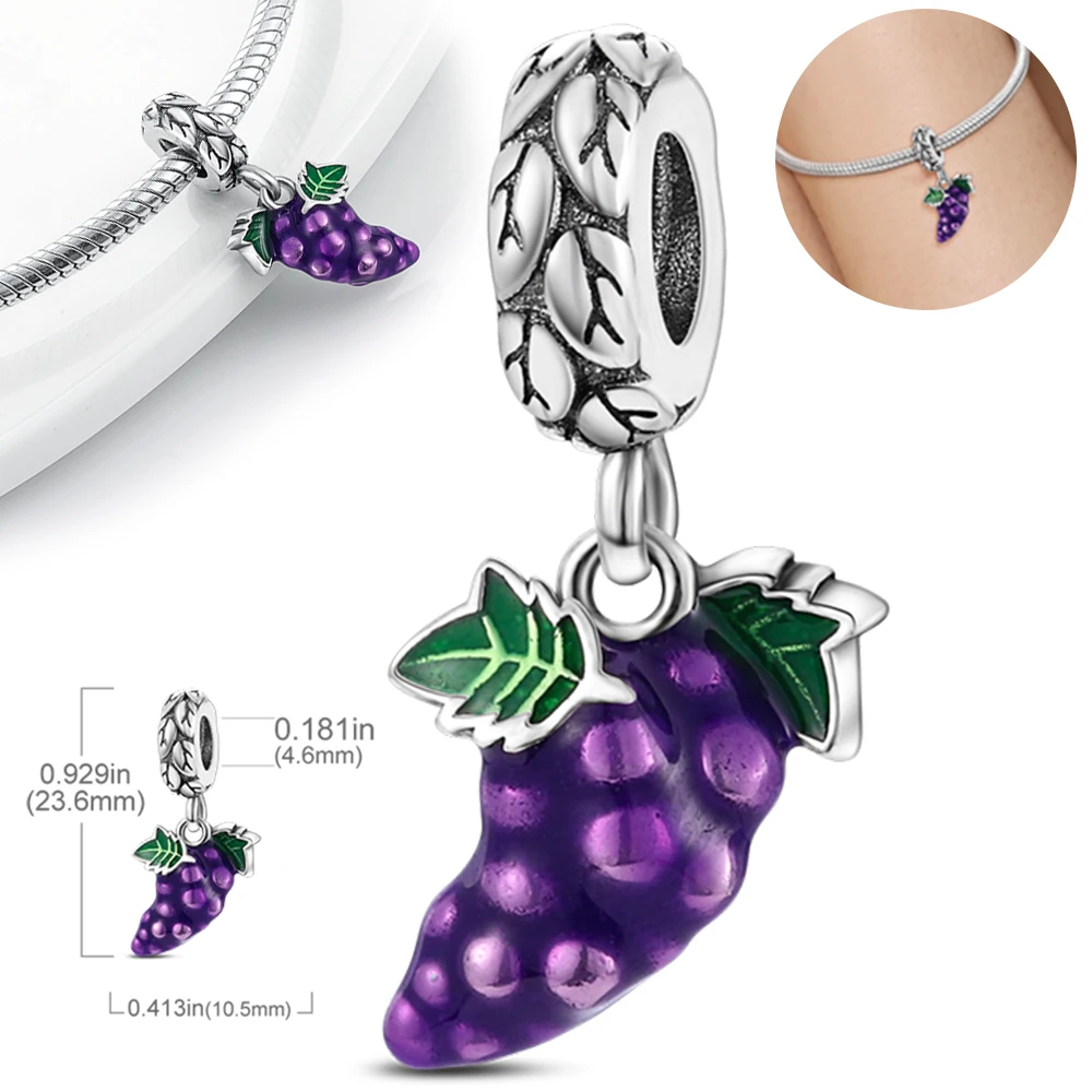 Purple Grape Fruit Pendants 925 Silver Plated  Original Beads Fit Original 925 Charms Bracelet Beads Jewelry Gifts For Women