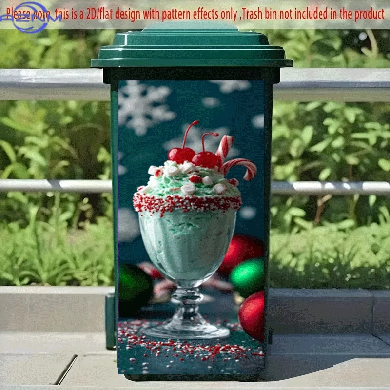 PC 2D Flat Self-Adhesive Trash Can Sticker, Christmas Style Mint Dessert Decorative Sticker, Creative Trash Can Decoration, Su