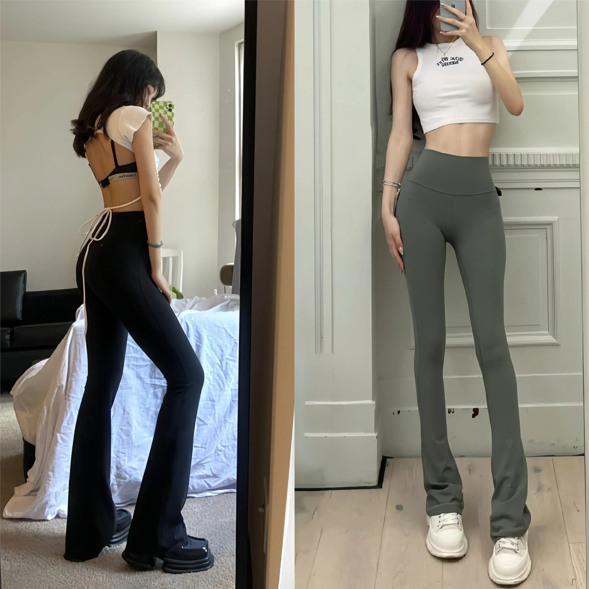 High Waist Yoga Pants Women's Fitness Sporty Outerwear Bell Bottoms Trousers Shape Enhancing Long Trousers Casual Wear