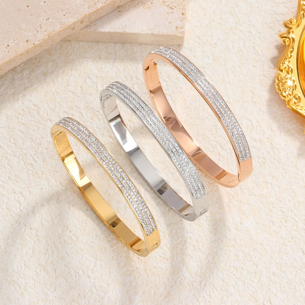 

Women's men's stainless steel 18k bracelet, simple electroplated diamond-set design without fading jewelry, daily casual gift