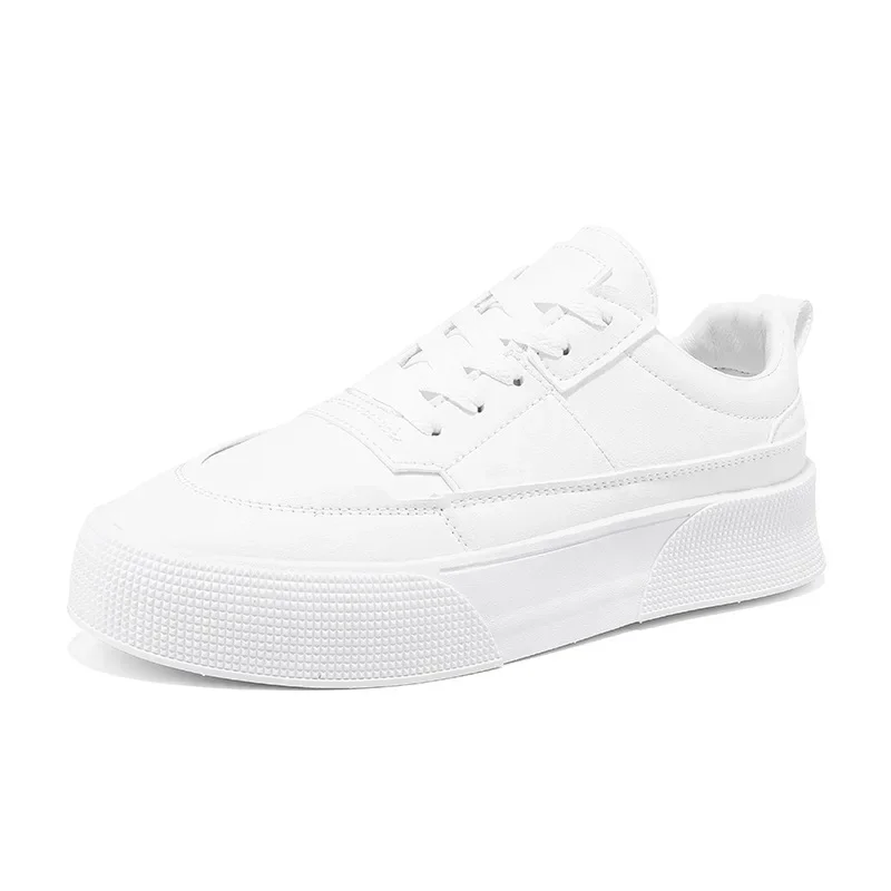 Men White Shoes Leather Casual Sneakers  Trend Platform Shoes Comfortable Vulcanized Shoes for Men White Tenis Masculinos