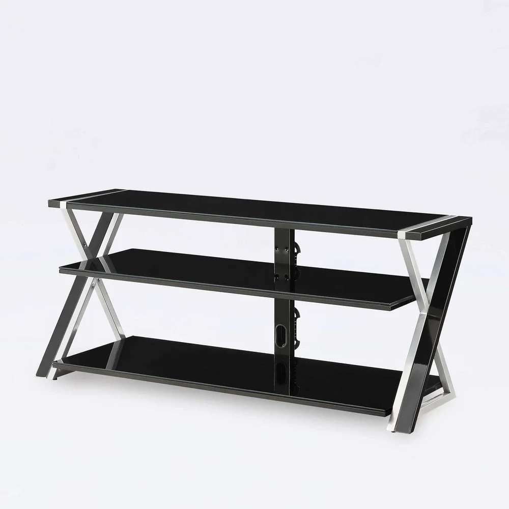 Modern Black TV Stand 60 Inch Flat Panel TVs with Tempered Glass Shelves and Cable Management System