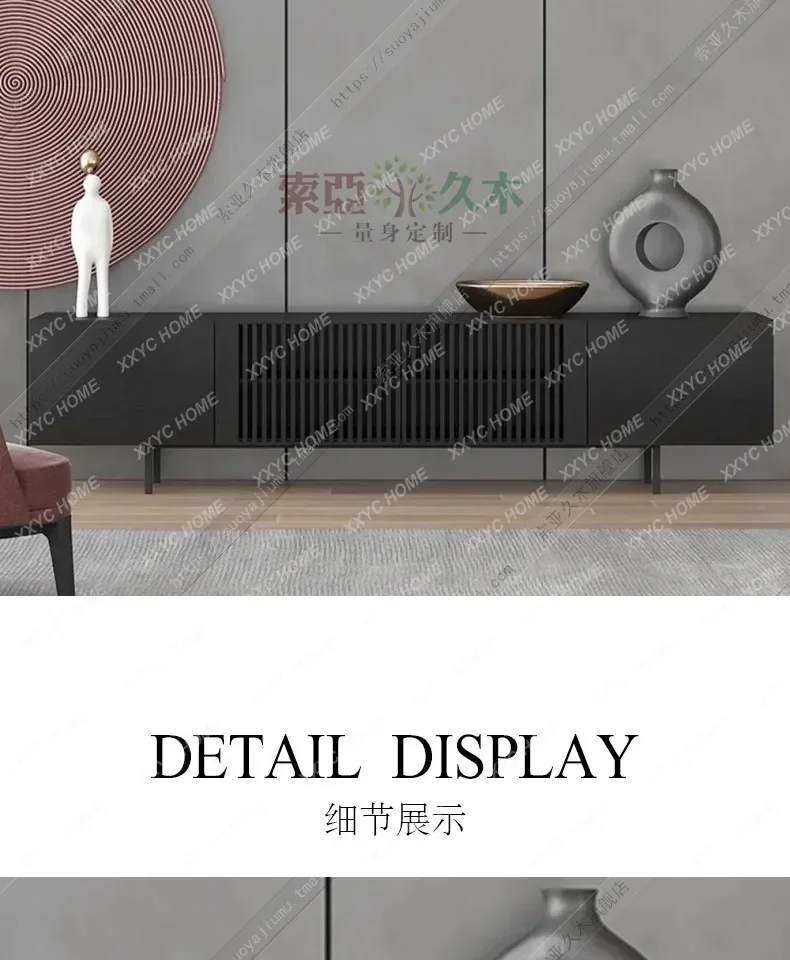 B Italian Minimalist TV Cabinet Modern Light Luxury Walnut Advanced