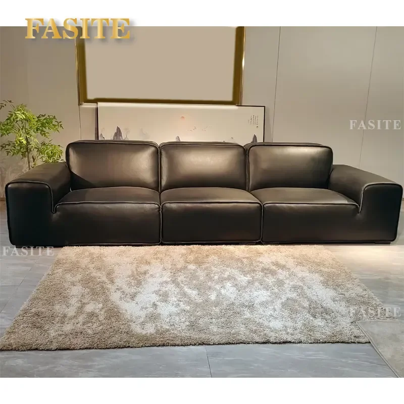 For Modern Italian Luxury Minimalist Living Room Furniture 3 Seater Sectional Leather Sofa Set