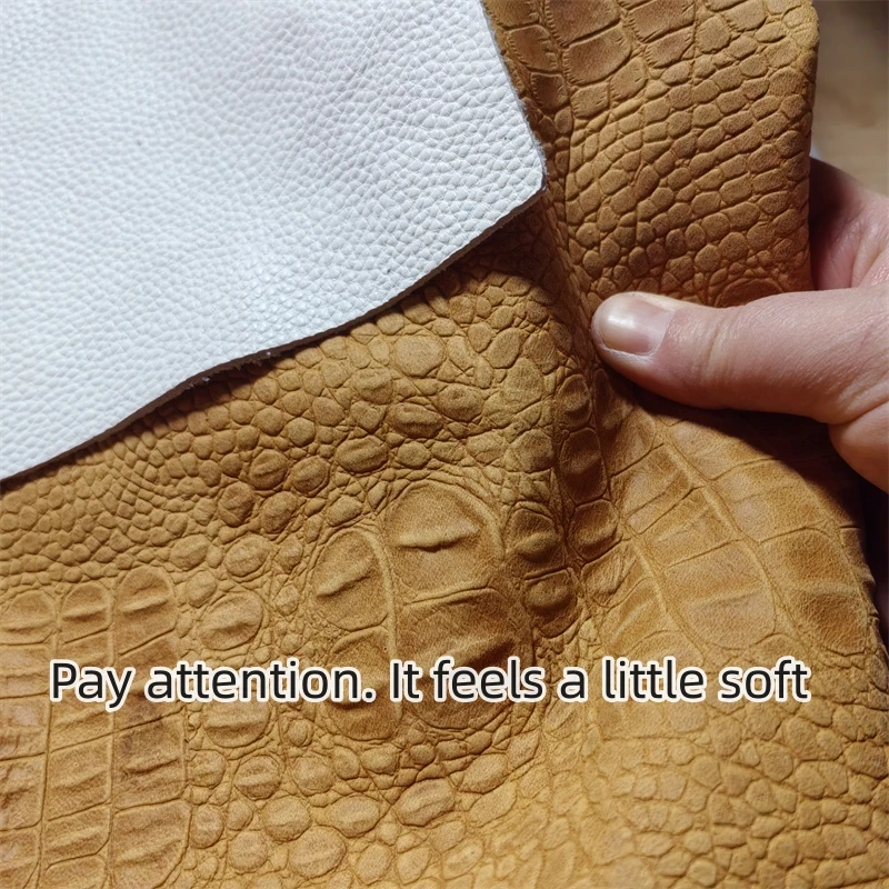 Picture 4: 1mm Yellowish Brown.Turquoise Crocodile Cowhide.First Layer Leather.Real Leather Fabric.Handmade DIY For Wallet.Cut the Whole