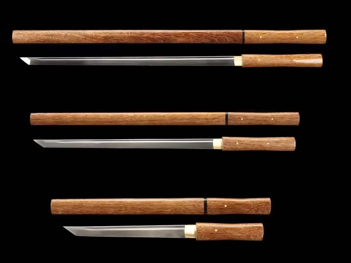 

Set of 3 Traditional Chinese Kungfu Wushu Swords, Real Handmade Steel Blade, with Wood Stand, Unsharpened