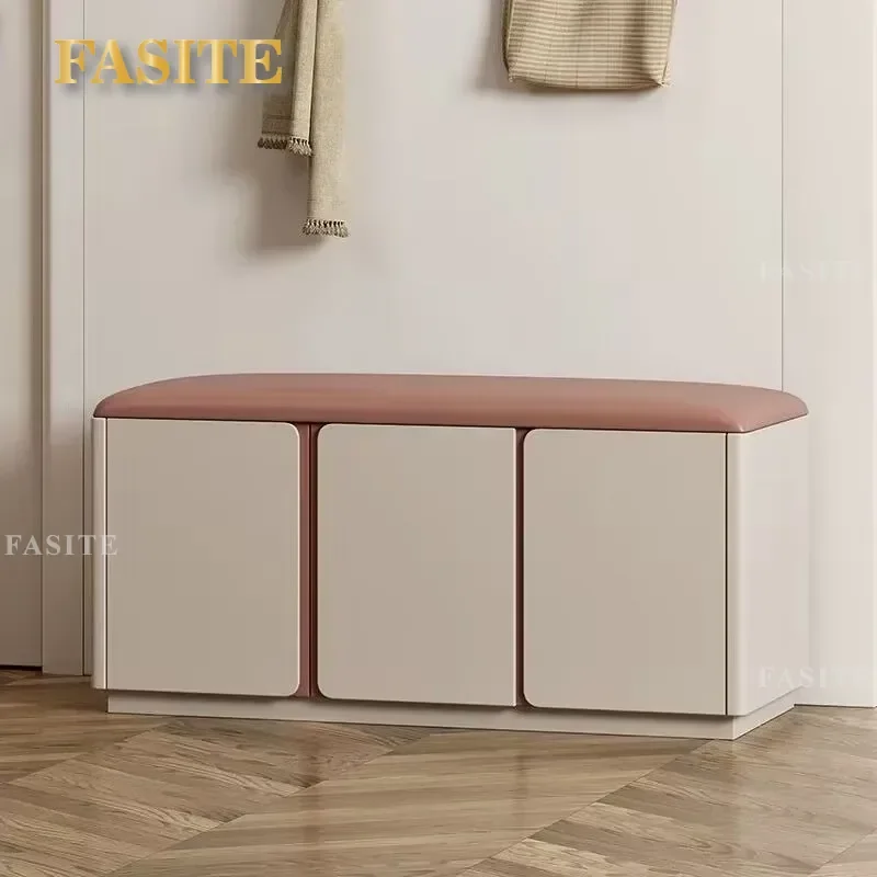 For Solid Wood Shoe Change Stool Modern Light Luxury Soft Bag Shoe Rack Household Shoe Cabinet Integrated Door Free