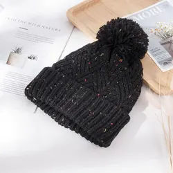 펑키 여성용 색종이 니트 비니 Pom 겨울 Slouchy Chunky Hat 방풍 두꺼운 비니 모자 추운 날씨 니트 비니