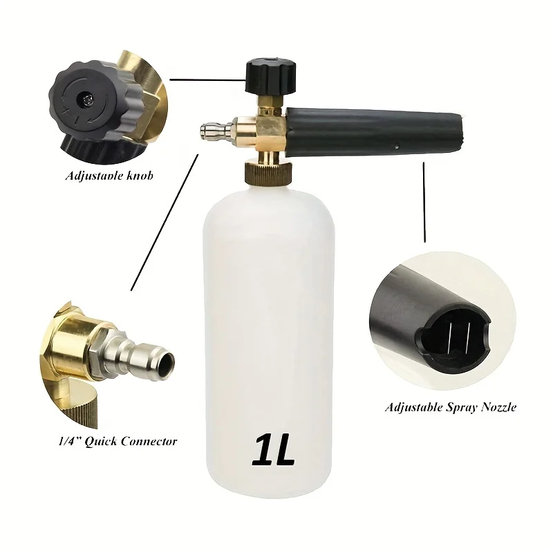 33.81 oz foam gun with 5-color nozzle tip and brass quick connector, with 1/4 quick plug, for car washing