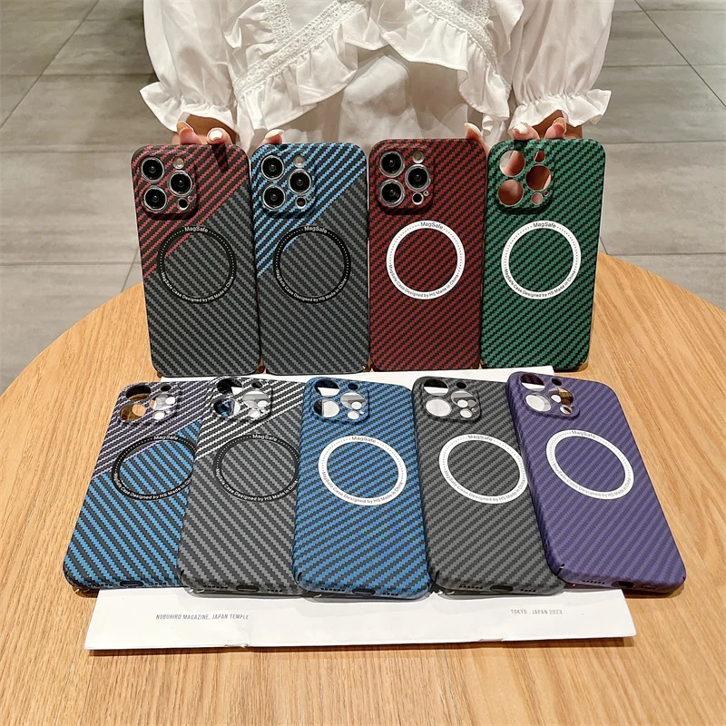 

Magnetic Carbon Fiber Patterned Precision Hole Phone Case For IPhone 15 14 Plus 13 12 11 Pro Max Anti Drop Ultra-Thin Back Cover