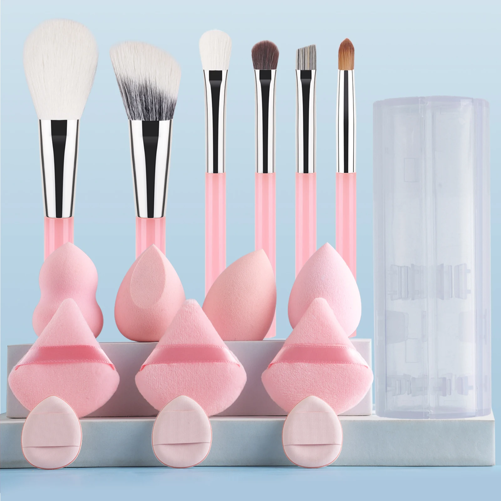 Makeup Brush Sets,16pcs Plastic Daily Beauty Egg&Powder puff combinationmultifunctional makeup brush at home or On-the-Go