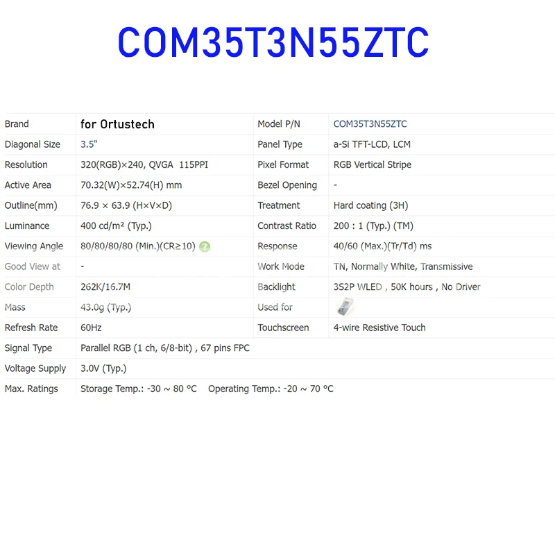 COM35T3N55ZTC 3.5 Cal oryginalny LCD Panel wyświetlacza dla Ortustech nowy i szybka wysyłka 100% testowane