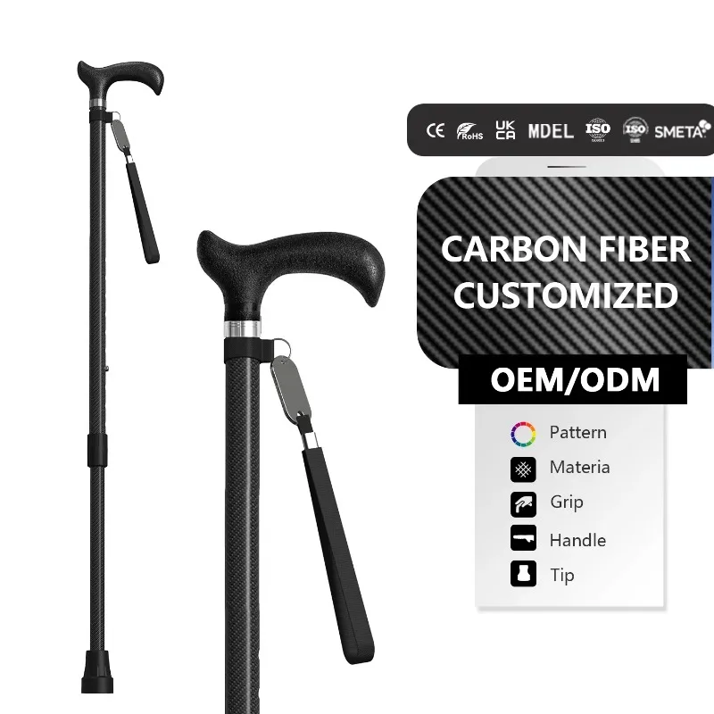 

Medical Rehabilitation Adult OutdoorWalking Stick Foldable Four Legs 200lb Bearing Load Self Stand Forearm Carbon Fiber Crutch
