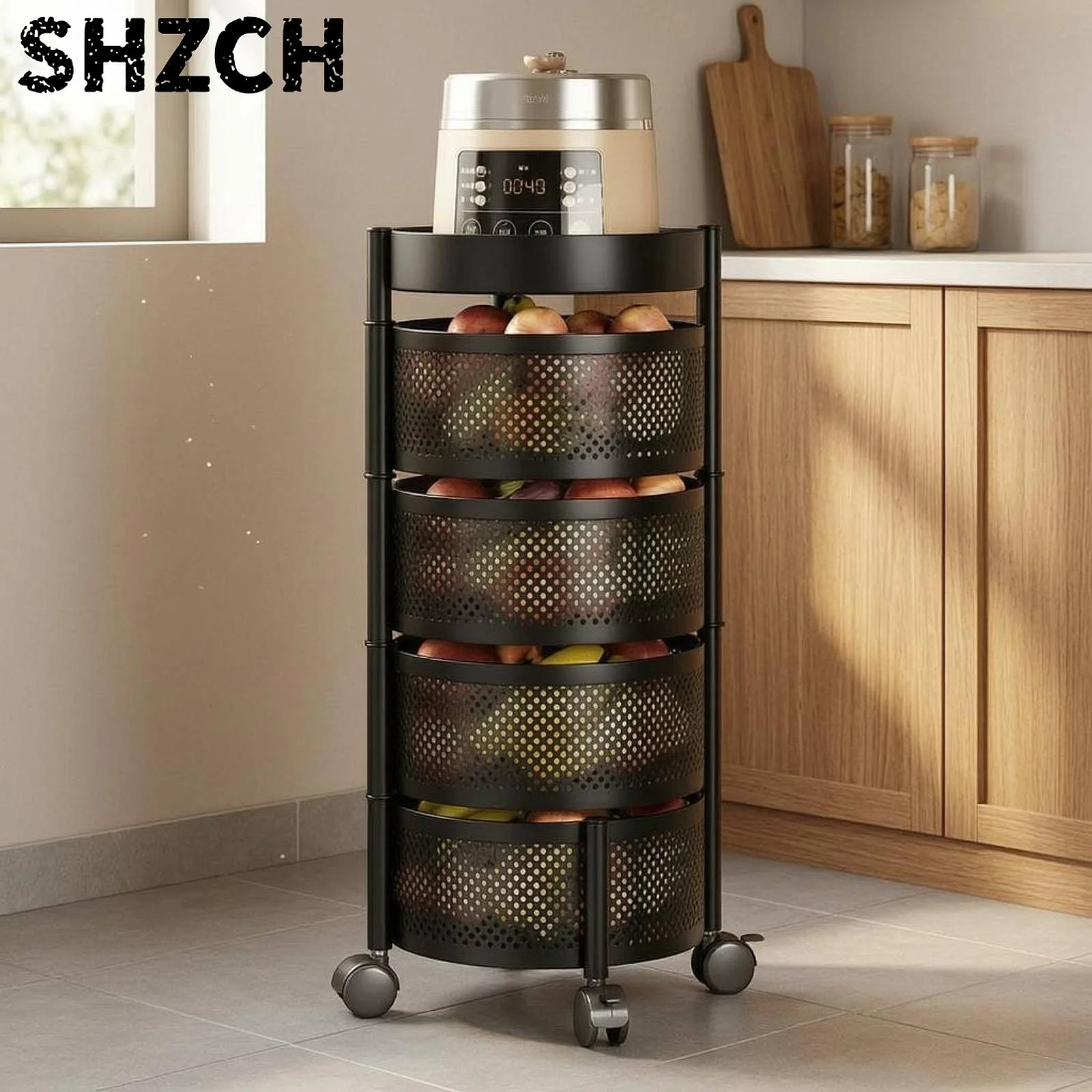 Rotating Storage Organizer with Caster Wheels Rolling Cart Space-Saving Easy Reach