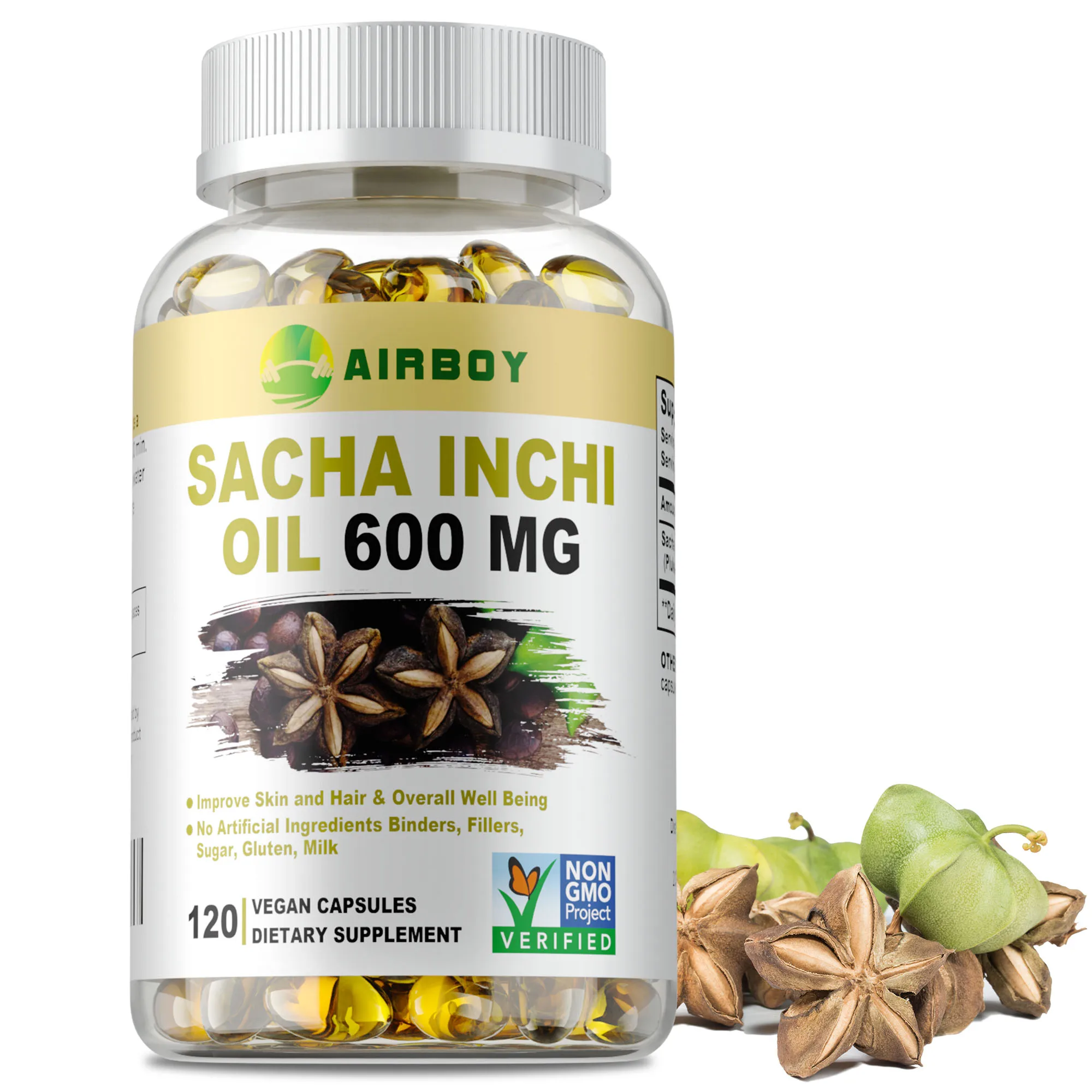 

Sacha Inchi Oil 600mg - Antioxidant, Healthy Cholesterol Levels, Improve Skin, for Brain & Heart Health, Boosts Immunity