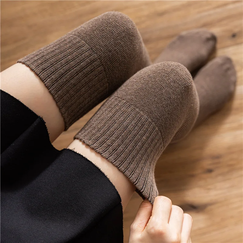 Calcetines por encima de la rodilla de rizo para mujer, medias gruesas y cálidas de terciopelo, calcetines hasta el muslo, protectores, Invierno
