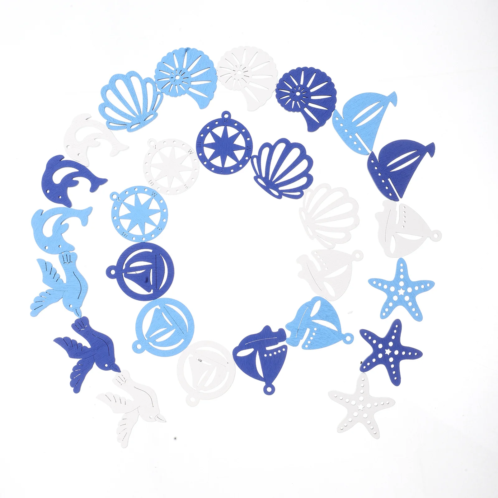 

100Pcs Coastal Wooden Craft Cutouts Mediterranean Sea Shells Sea Star Sailboat Beach Decor Nautical Wooden Ornaments for Wall