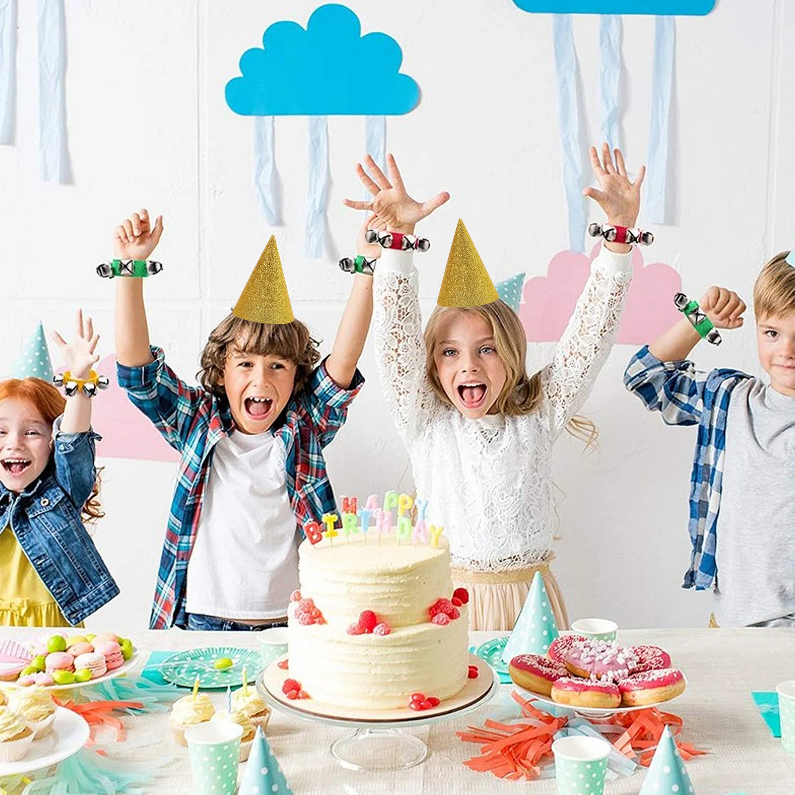 

12Pcs Glittered Cone Party Hats Birthday Crowns for Boys Girls Crown Cap Festive Event Decoration