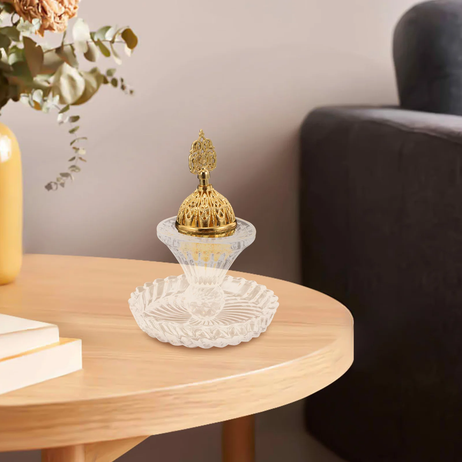 

Middle Eastern Incense Burner Set Round Glass Crystal Hollow Censer Aromatherapy Party Table Decor Home Office