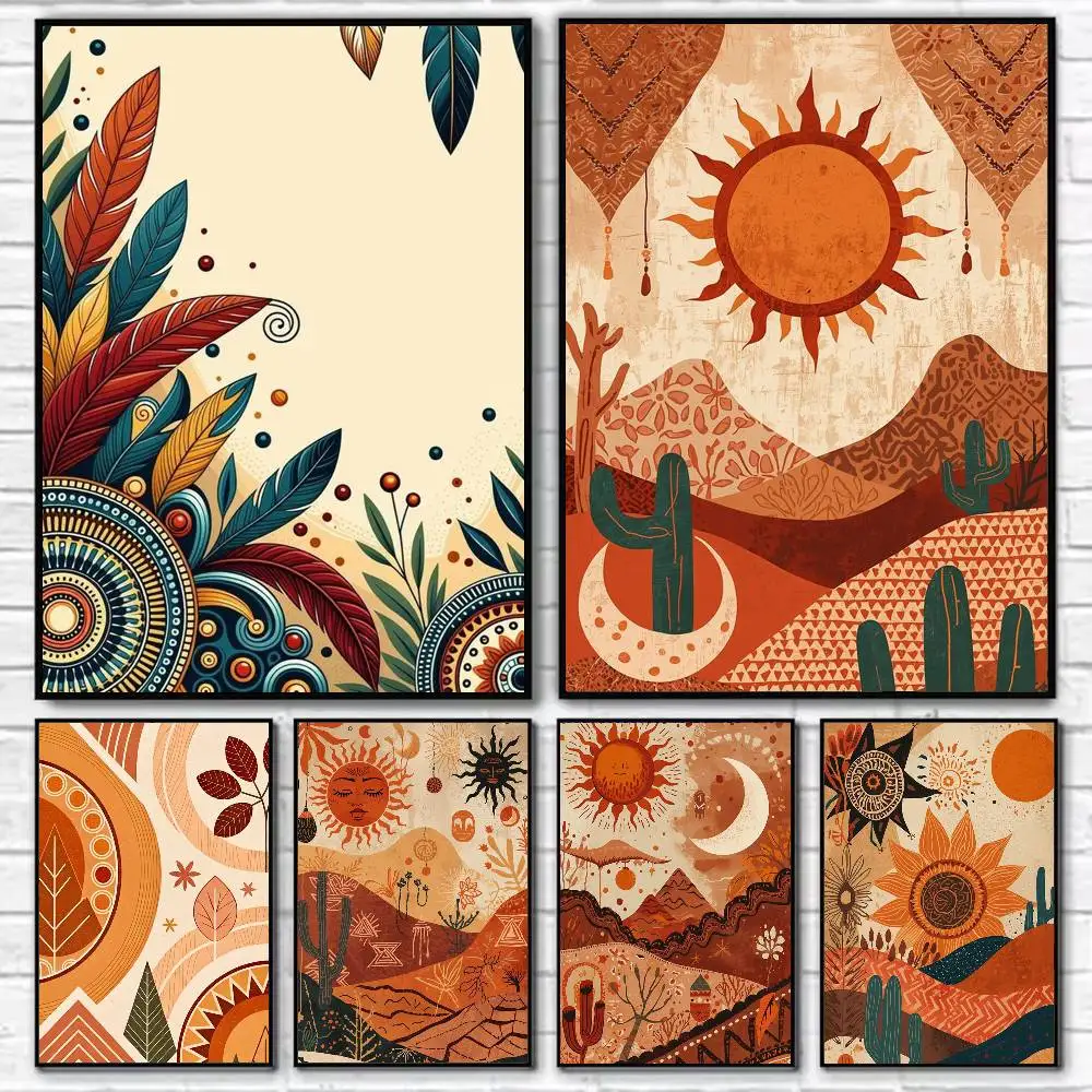 

Boho chic style Poster Self-adhesive Art Waterproof Paper Sticker Coffee House Bar Room Wall Decor