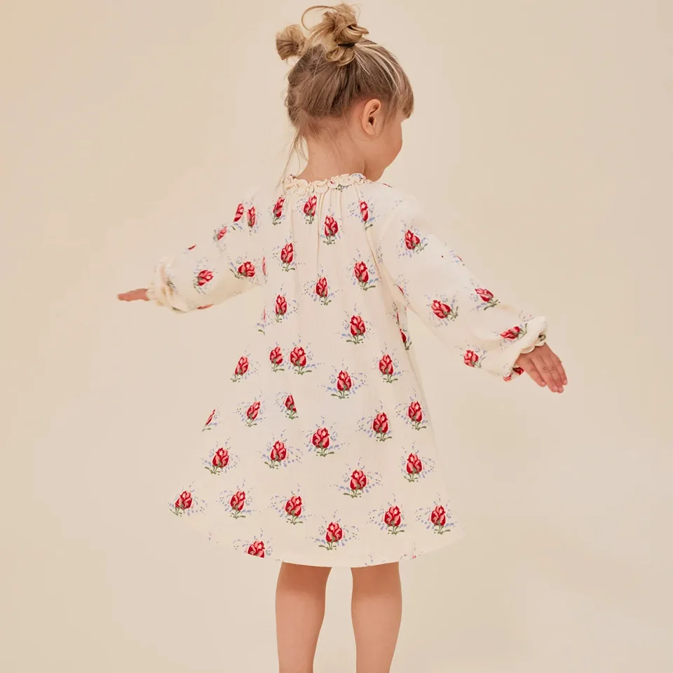 1-9 Years KS Spring Baby Girls Roses Print Ruffled Dress Suits Girls Cotton Blouse Trousers Sets Children\'s Shirts Kids Clothes