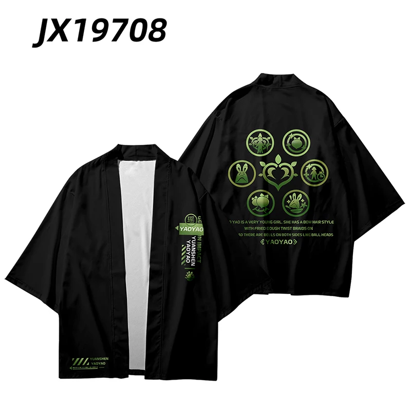 Genshin impacto yao yao yaoyao japonês anime quimono haori yukata cosplay feminino/masculino moda verão casual legal streetwear camisa