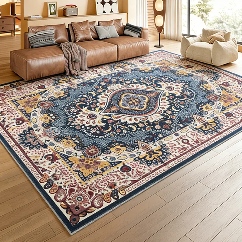Retro Persian Red Floral Rug Large Size Non Slip Washable Soft Carpet American Vintage Bohemian Floor Mat Living Room Home Decor - view 4