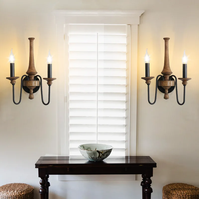 Iron Indoor Wall Lamp American Pastoral Style Light Bedroom Restaurant Study Decoration Lighting Lamps Hand Carving Retro Lights