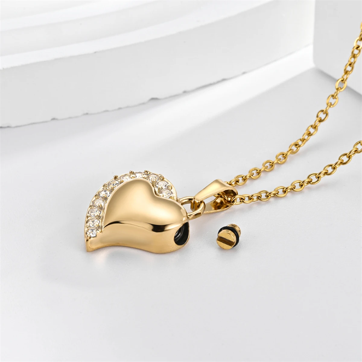 NEW Stainless Steel Cremation Jewelry for Ashes Pendant Crystal Heart Urn Necklace with Mini Keepsake Urn Memorial Ash Jewelry