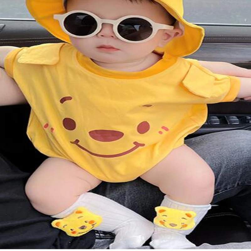 

Newborn Girls Romper Socks 2pcs Clothes Set Baby Boy Cartoon Winnie The Pooh Cotton Jumpsuit Short Sleeve Bodysuit Infant Outfit