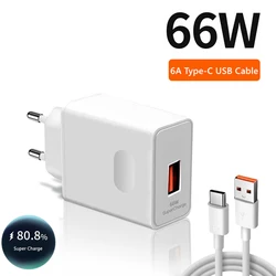 66W Fast Charger Quick Charging QC3.0 EU/US Plug Wall Mobile Phone Charger Type C Charging USB 6A Cable For Huawei Xiaomi Honor