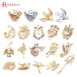 18K Gold Color Brass and Zircon Pigeon Birds Owl Peacock Charms Pendants High Quality Diy Jewelry Making Necklace Accessories