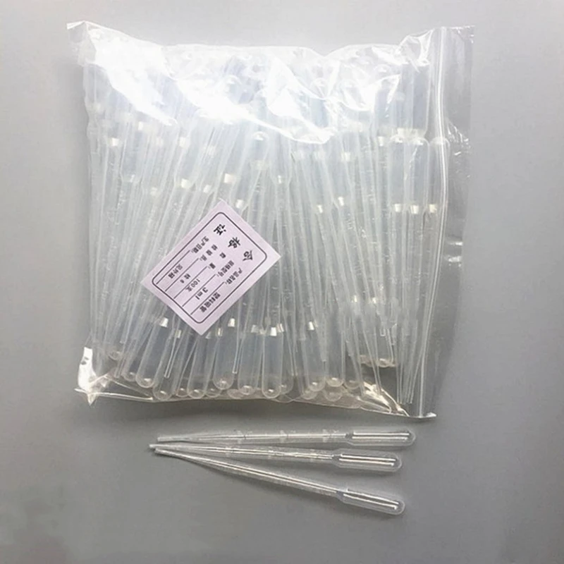 100PCS 3ML Transparent Pipettes Disposable Safe Plastic Dropper Transfer Pipettes for Lab Supplies