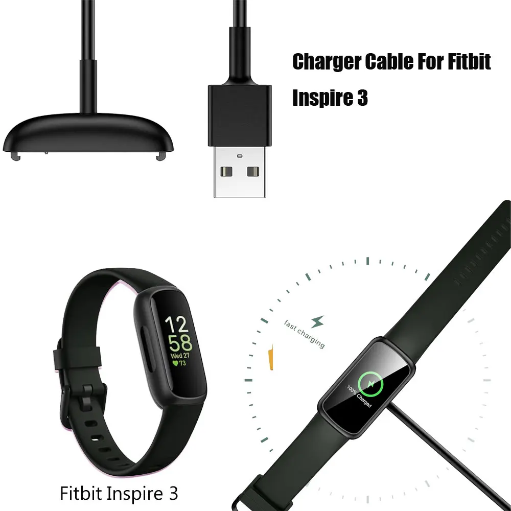 1 pcs สําหรับ Fitbit Inspire 3 Charger สายชาร์จ USB สายไฟคลิปเปลี่ยน Charger Cradle Dock สําหรับ Fitbit Inspire3 อะไหล่