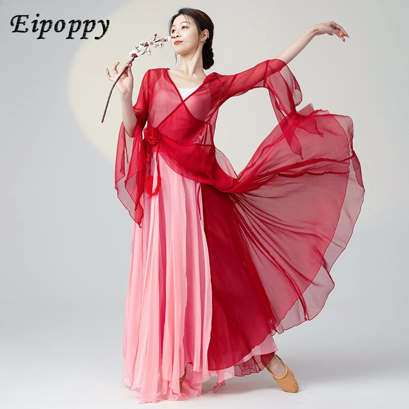 Classical Dance Dancing Dress Exercise Clothing Body Charm Elegant Fairy Top Long Chinese Classic Dance Costume Suit Women