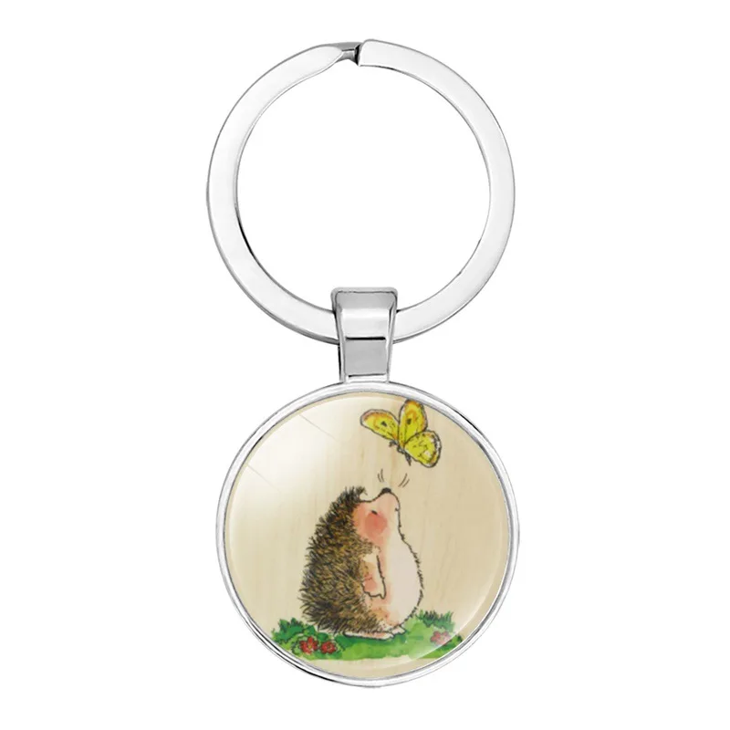 The Hedgehog in the Mist Key Chains 25mm Glass Dome Keychain Little Hedgehog in the Fog Creative Jewelry For Women Men Kids Gift