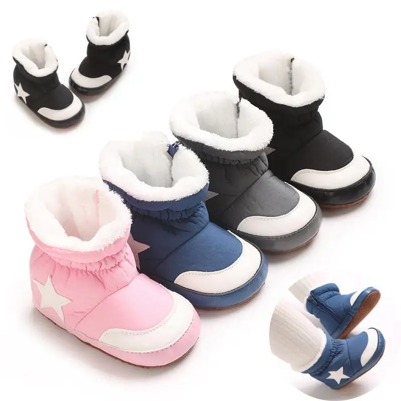 0-1 Year Baby Winter Cotton Snow Boots Plush Ankle Protection Soft Sole Star Casual Walking Shoes