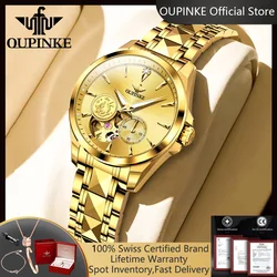 OUPINKE 3260 Automatic Mechanical Watch for Women Real Diamond Real Gold Phoenix Design Luxury 5Bar Waterproof Ladies Wristwatch