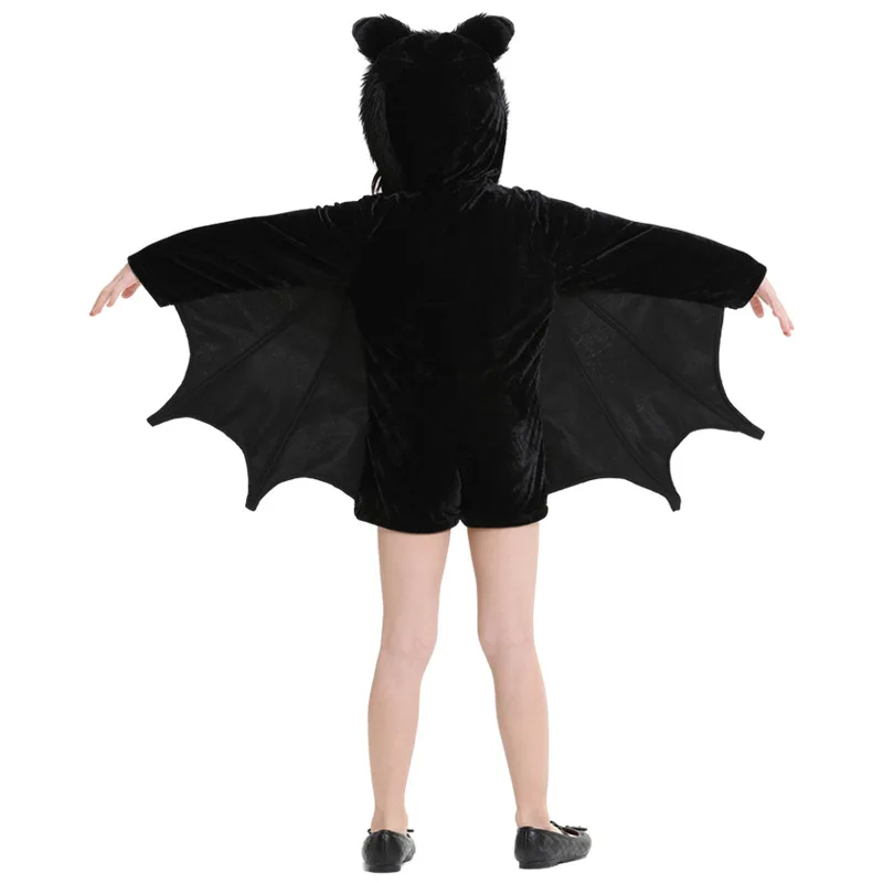 Girl Black Bat Cuff With Hat and Cape Costume Short Black Vampire Suitable for Cosplay Halloween Book Week Fancy Dress