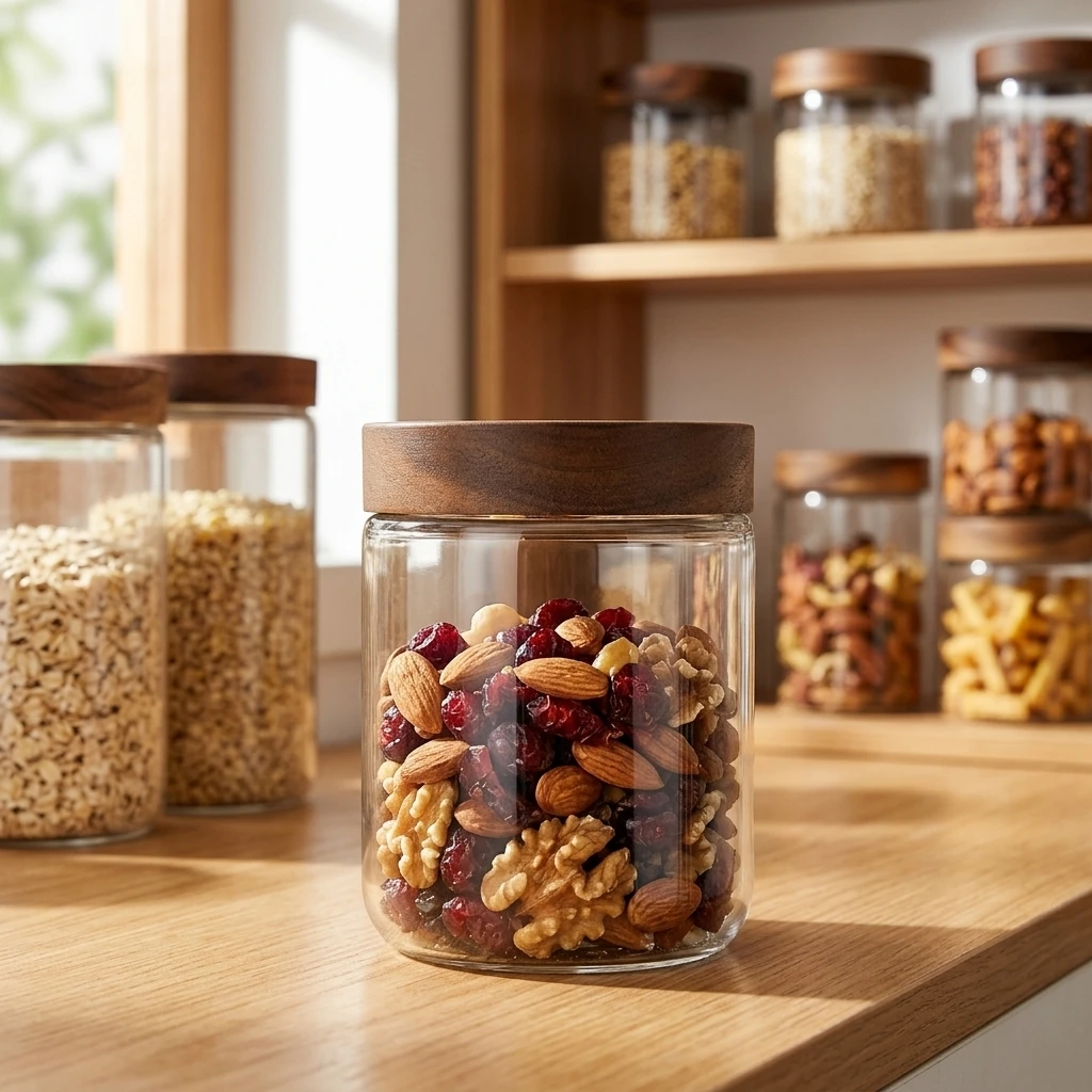 Glass Storage Jar Borosilicate Airtight Food Container with Bamboo Lid for Kitchen Pantry Grains Oats Snacks Organizer